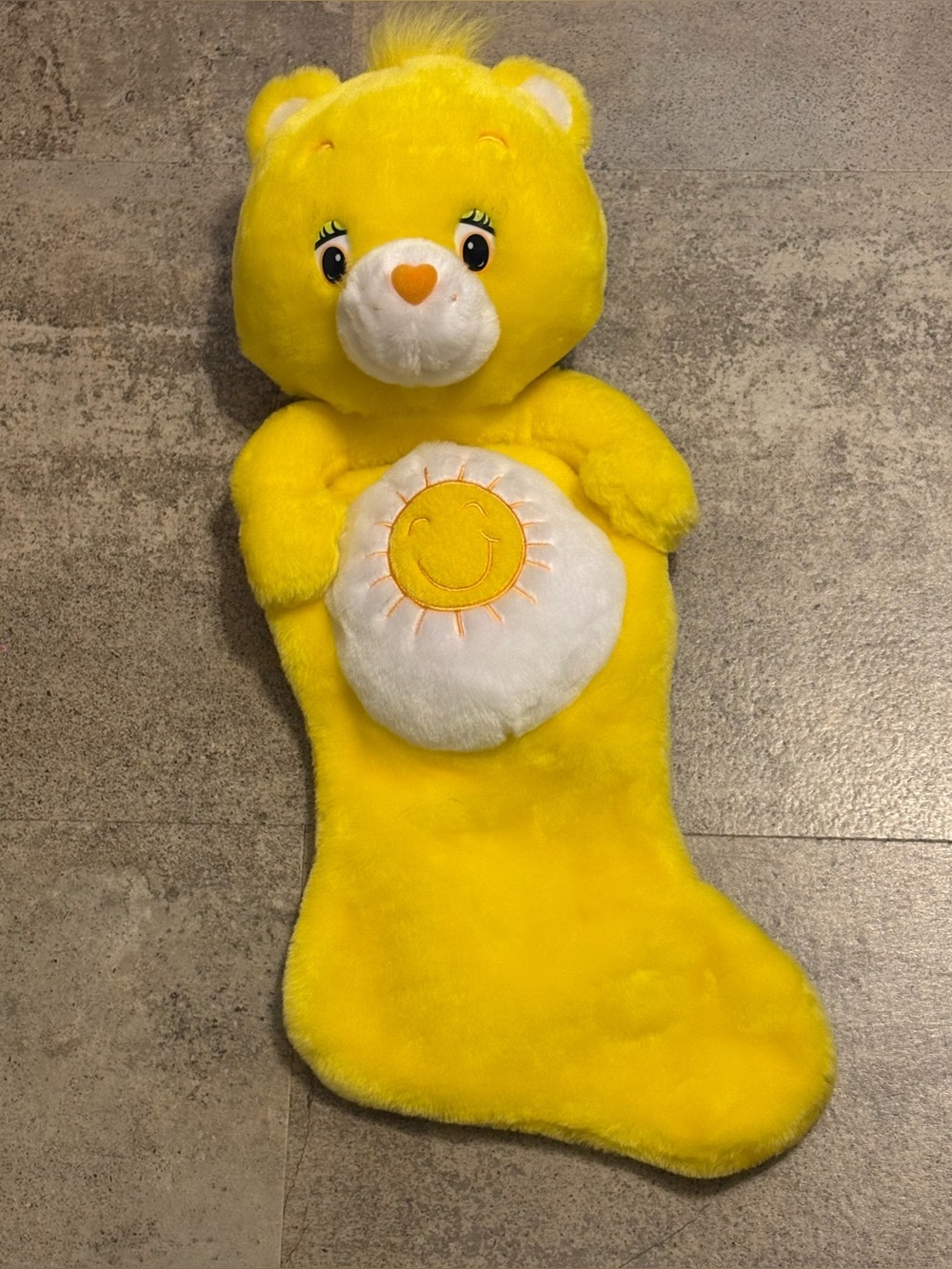 Vtg Care Bears Sunshine Bear Christmas Stocking Yellow Plush Y2k Holidays 2004